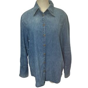 Banana Republic Denim Shirt Womens Medium Blue Cotton Hemp Long Sleeve Button Up